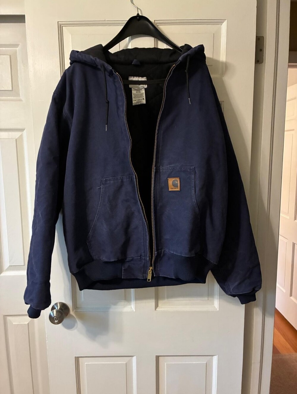Carhartt Navy and Black Lined Hooded Zip Work Jacket
